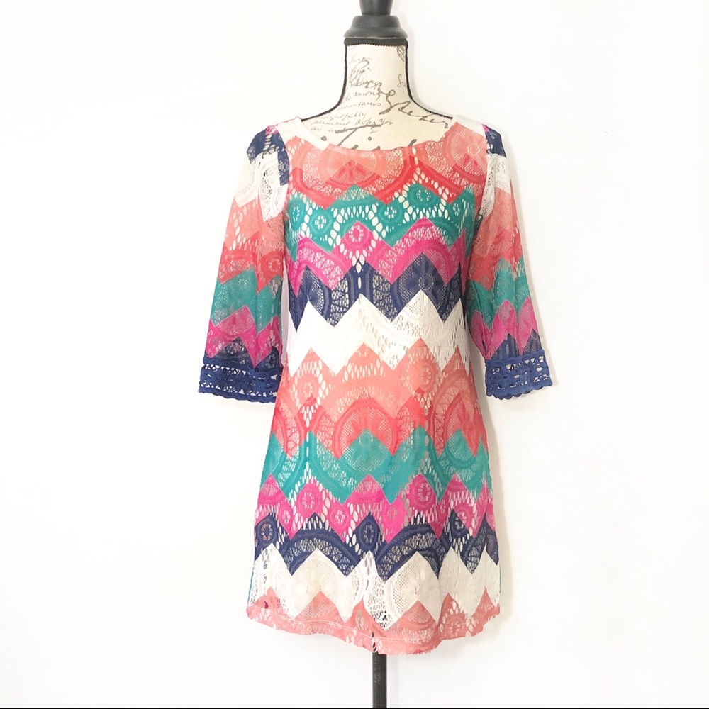 Boat neck chevron lace tunic crochet boho dress - Picture 5 of 11